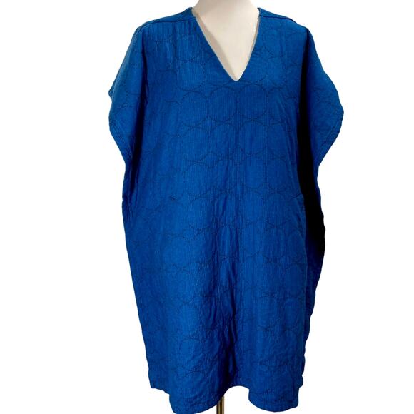 Horses Atelier Blue Geometric Quilted Blanket Kaftan Cover-Up Dress M/L *Flaw - Picture 1 of 9